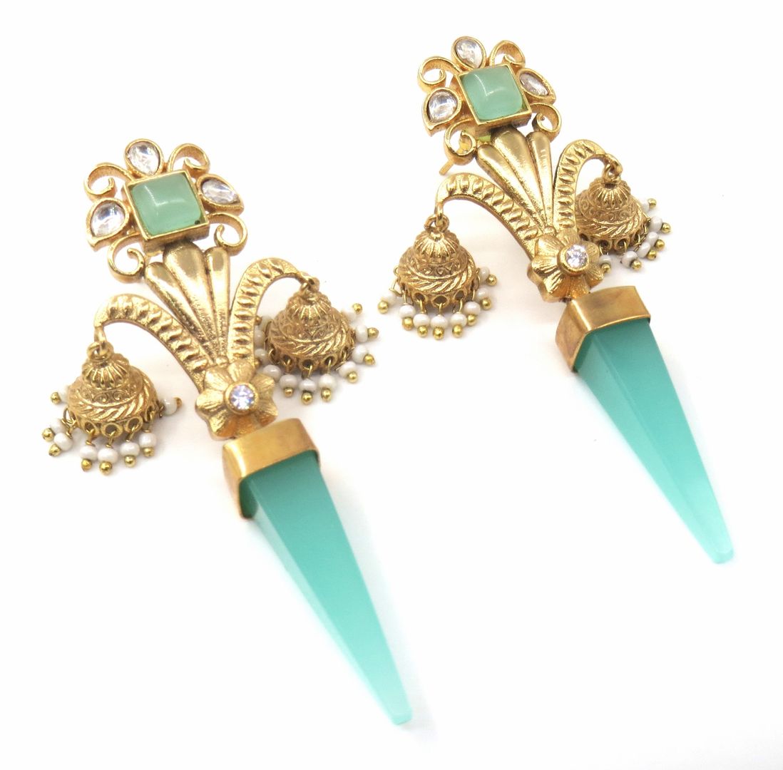 Jewelshingar Jewellery Fine Semi Precious Turquoise Earrings For Women ( 53304URVI )