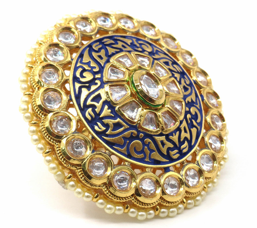 Jewelshingar Jewellery Fine Kundan Adjustable Blue Ring ( 53509ACR )
