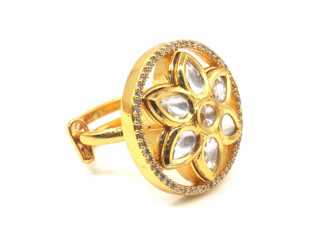 Jewelshingar Jewellery Fine Kundan Adjustable Gold Ring ( 53643ACR )
