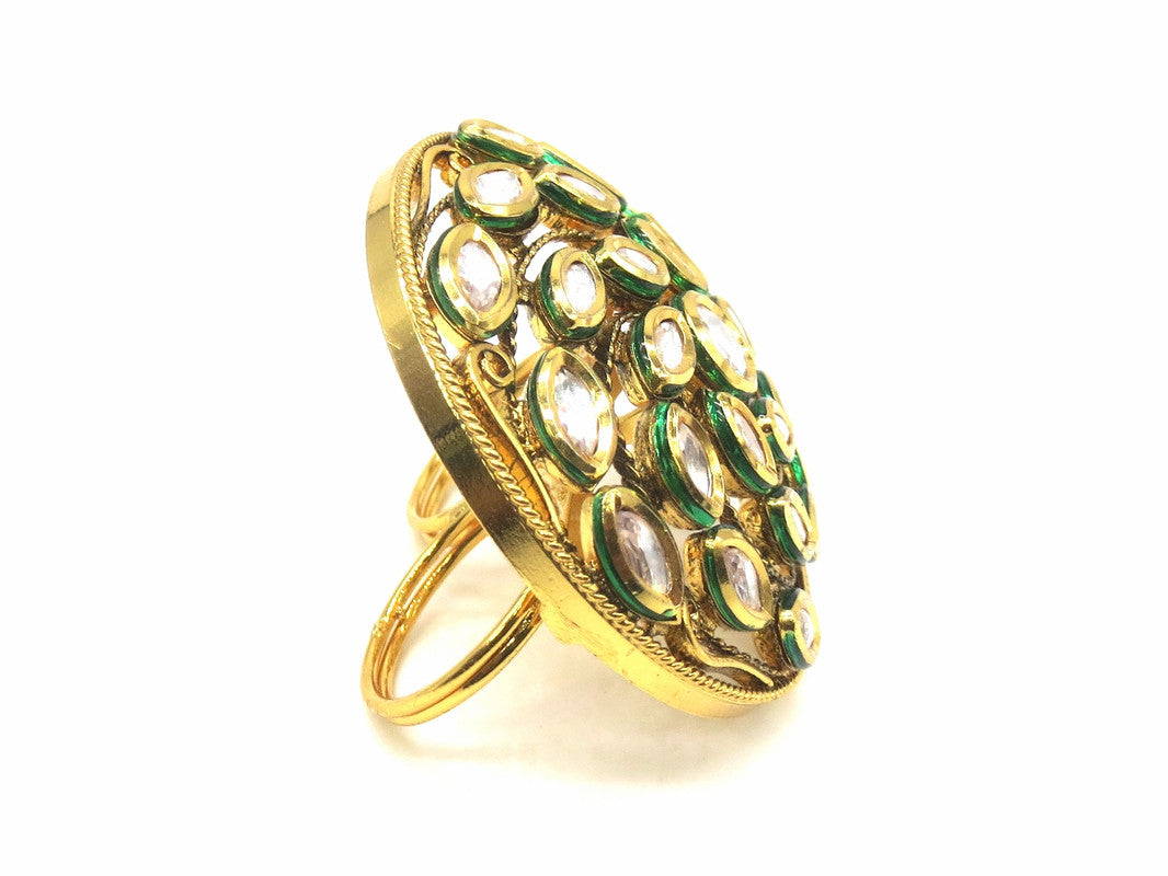 Jewelshingar Jewellery Fine Kundan Adjustable Gold Ring ( 53686ACR )