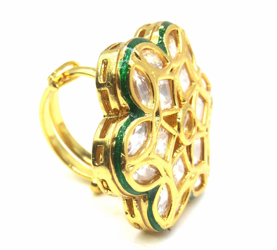 Jewelshingar Jewellery Fine Kundan Adjustable Gold Ring ( 53763ACR )