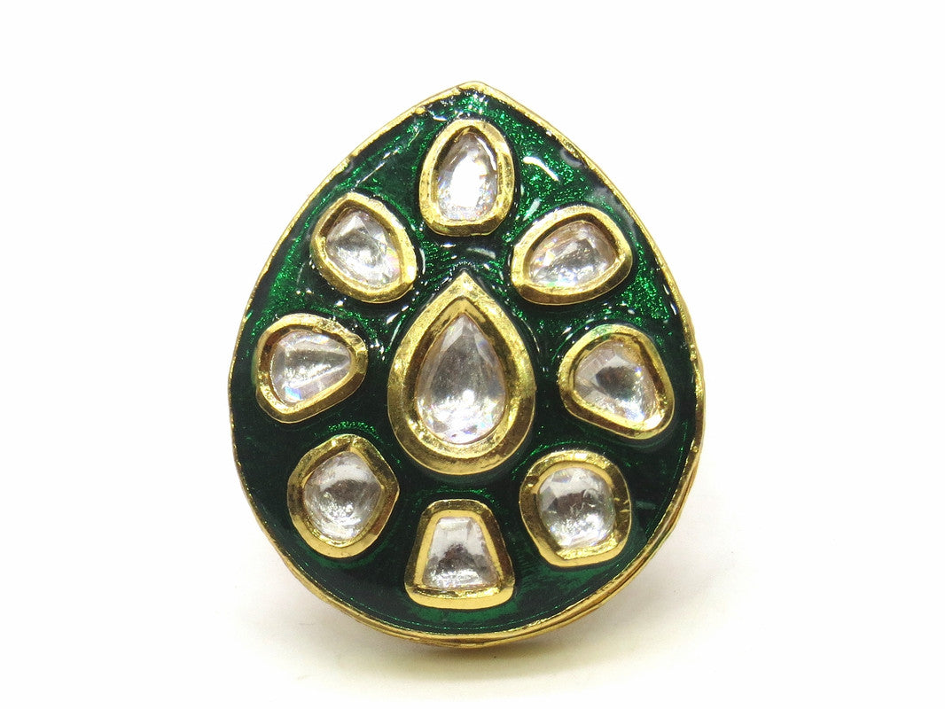 Jewelshingar Jewellery Fine Kundan Adjustable Green Ring ( 53781ACR )