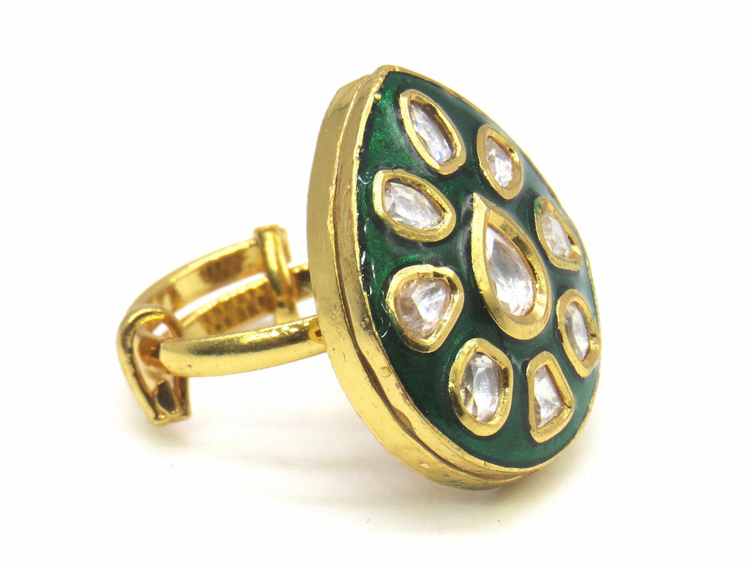 Jewelshingar Jewellery Fine Kundan Adjustable Green Ring ( 53781ACR )