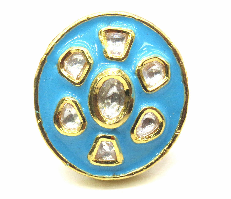 Jewelshingar Jewellery Fine Kundan Adjustable Firozi Ring ( 53790ACR )
