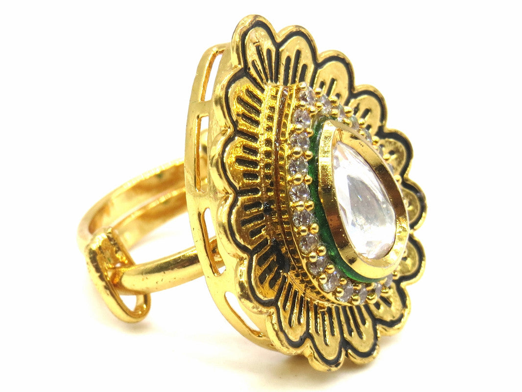 Jewelshingar Jewellery Fine Kundan Adjustable Gold Ring ( 53799ACR )