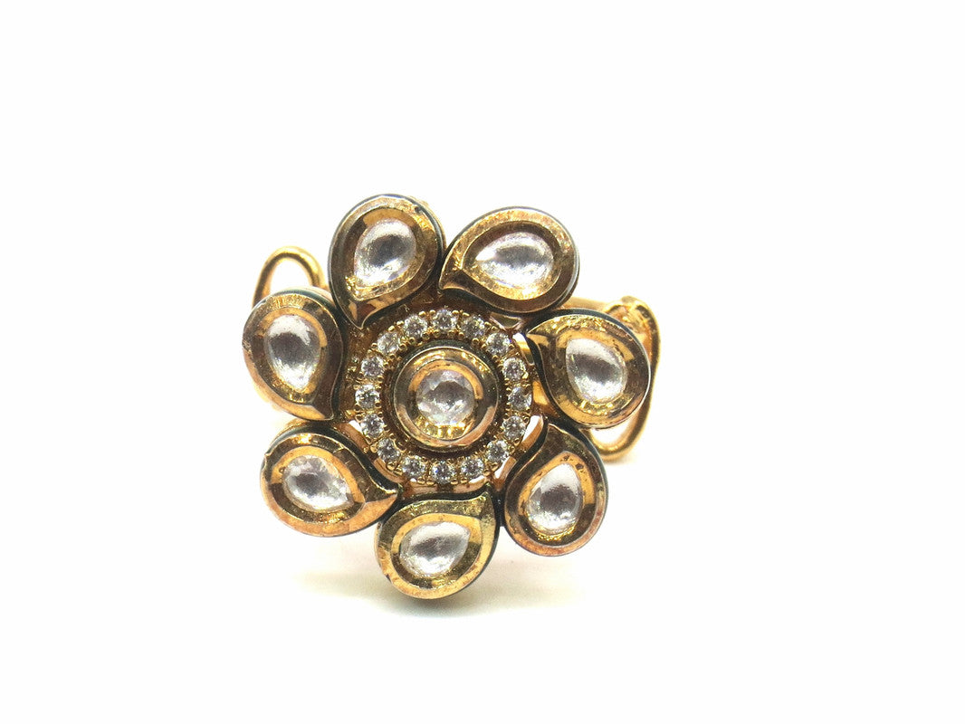 Jewelshingar Jewellery Fine Kundan Adjustable Gold Ring ( 53802ACR )