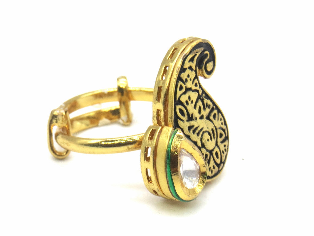 Jewelshingar Jewellery Fine Kundan Adjustable Black Ring ( 53824ACR )