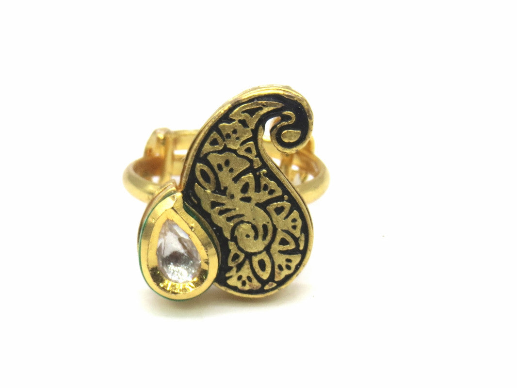 Jewelshingar Jewellery Fine Kundan Adjustable Black Ring ( 53824ACR )