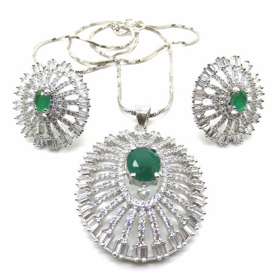 Jewelshingar Jewellery Green Colour Pendant Set For Women ( 54426PSD )