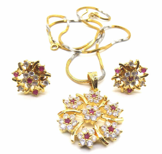 Jewelshingar Jewellery Ruby Colour Pendant Set For Women ( 54476PSD )