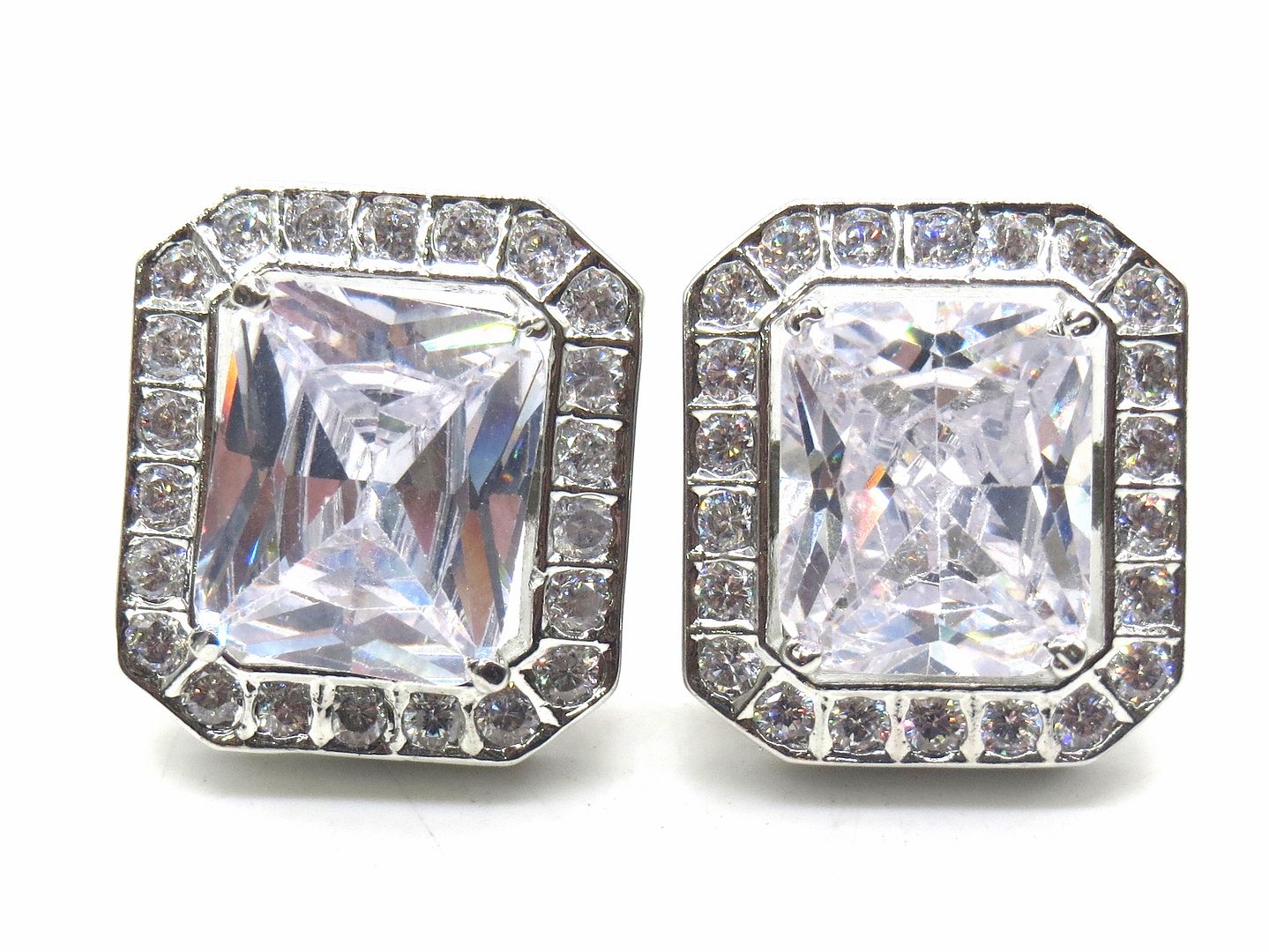 Jewelshingar Jewellery American Diamond PlatedSilver Colour Stud Earrings For Women ( 54864EAD )