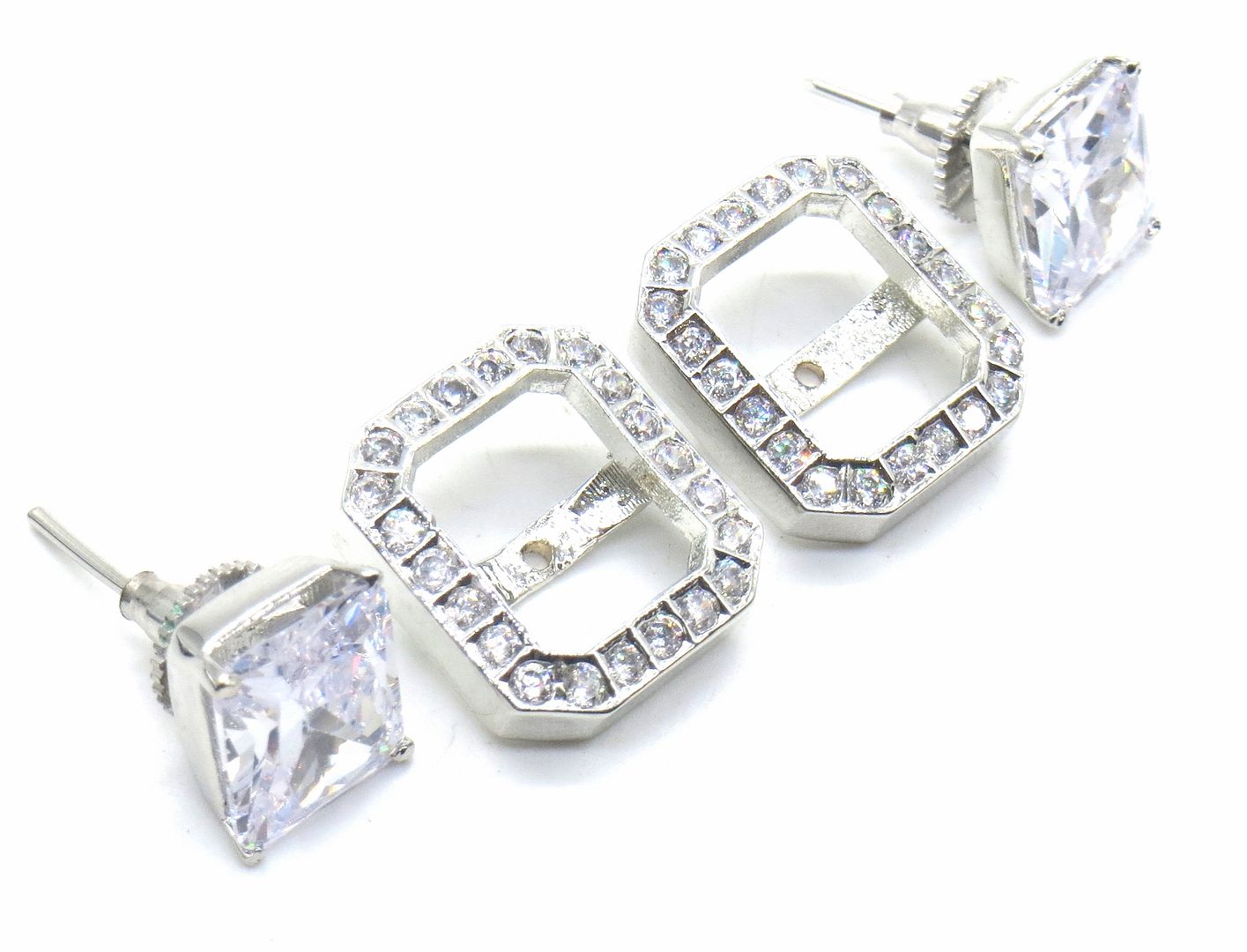 Jewelshingar Jewellery American Diamond PlatedSilver Colour Stud Earrings For Women ( 54864EAD )