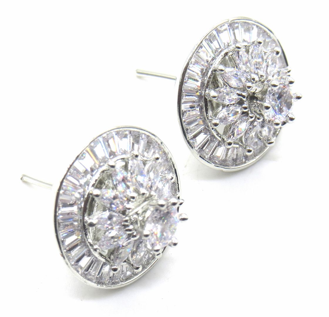 Jewelshingar Jewellery American Diamond PlatedSilver Colour Stud Earrings For Women ( 54872EAD )
