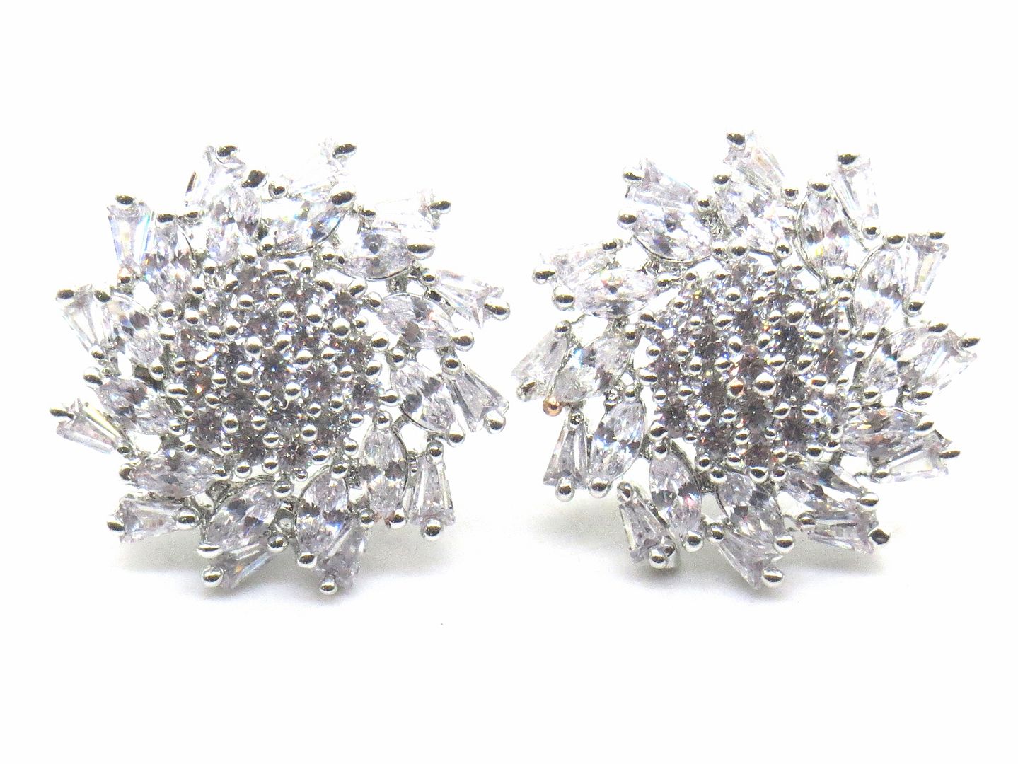 Jewelshingar Jewellery American Diamond PlatedSilver Colour Stud Earrings For Women ( 54876EAD )