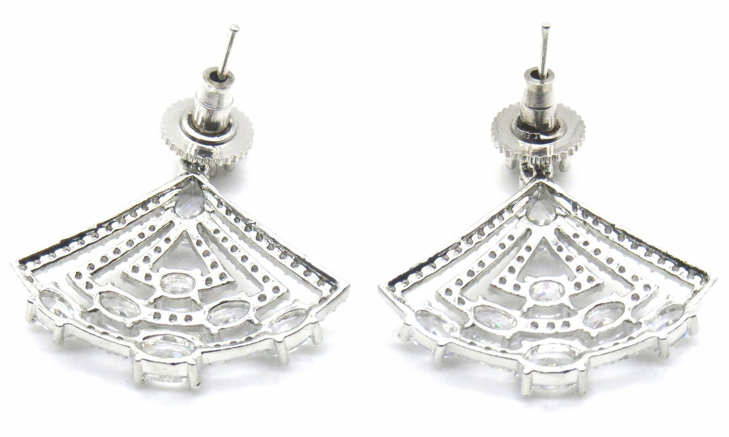 Jewelshingar Jewellery American Diamond PlatedSilver Colour Stud Earrings For Women ( 54918EAD )