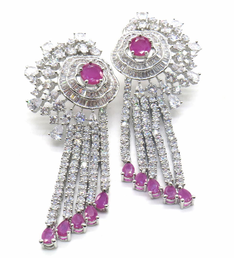 Jewelshingar Jewellery American Diamond PlatedSilver Colour Stud Earrings For Women ( 54935EAD )