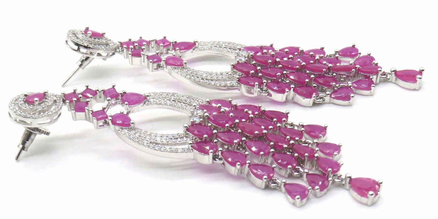 Jewelshingar Jewellery American Diamond PlatedSilver Colour Stud Earrings For Women ( 54939EAD )