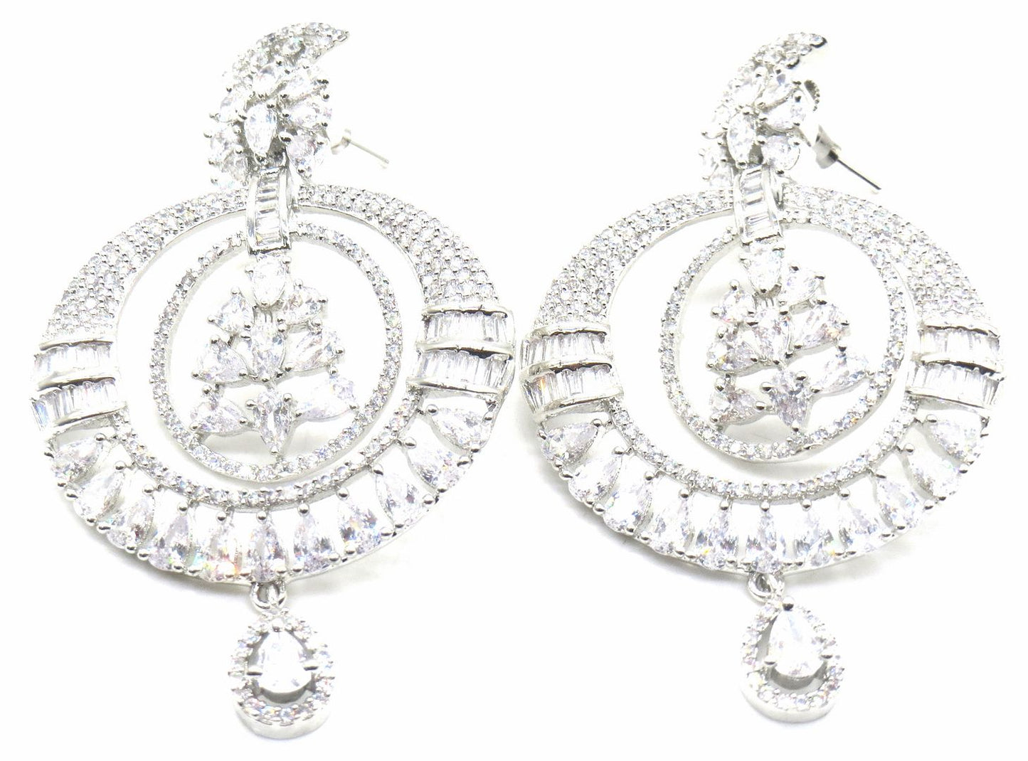 Jewelshingar Jewellery American Diamond PlatedSilver Colour Stud Earrings For Women ( 54967EAD )