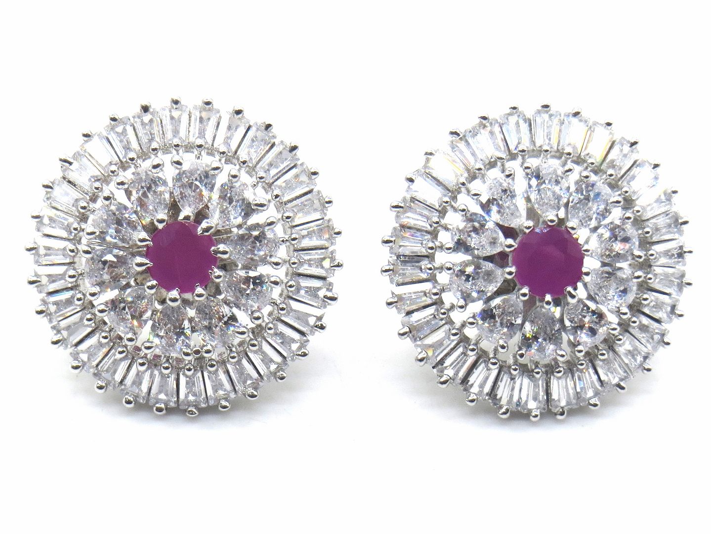 Jewelshingar Jewellery American Diamond PlatedSilver Colour Stud Earrings For Women ( 55066GJT )
