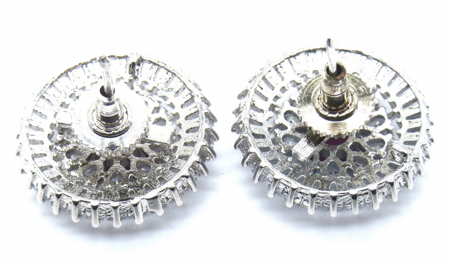 Jewelshingar Jewellery American Diamond PlatedSilver Colour Stud Earrings For Women ( 55066GJT )