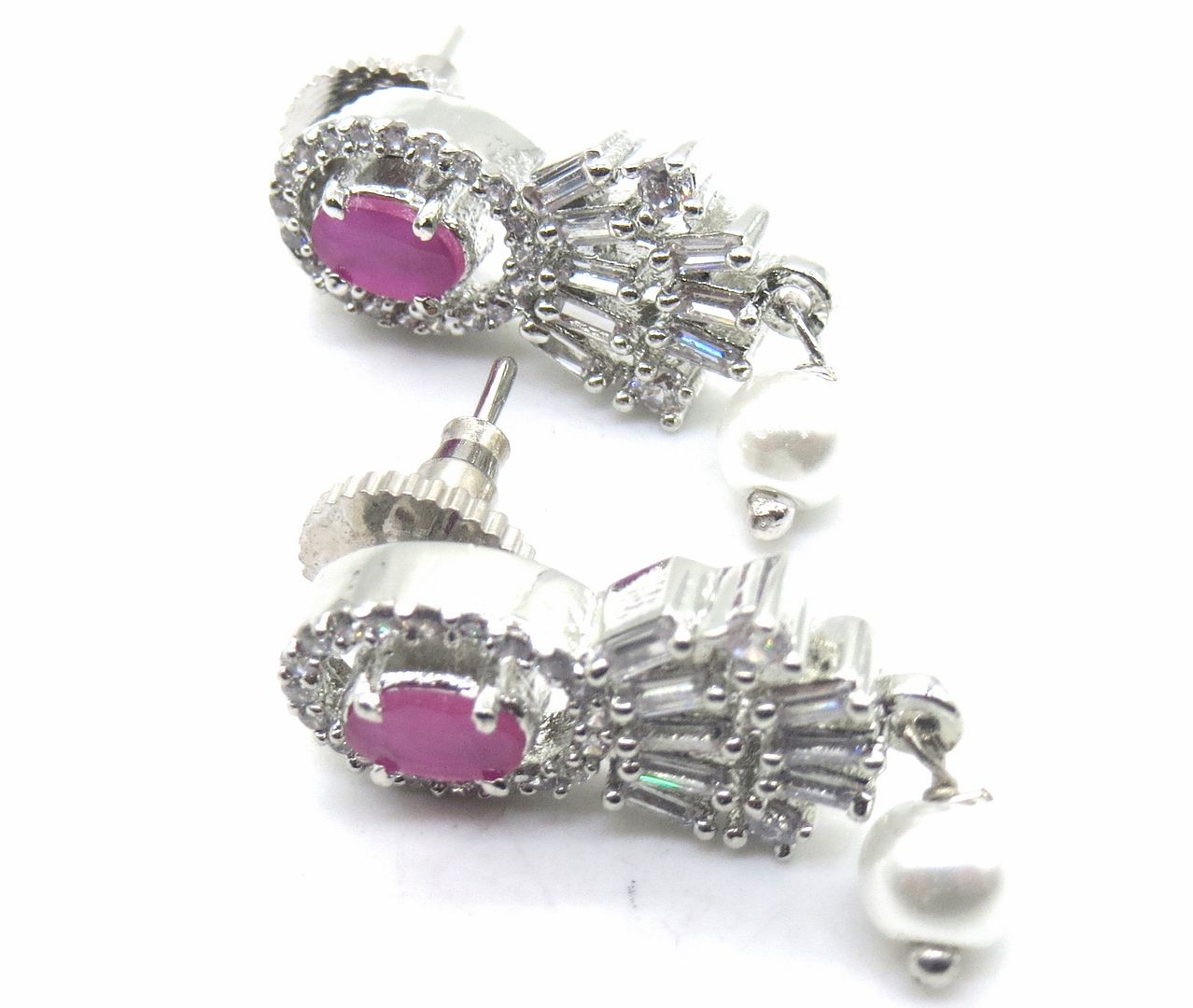 Jewelshingar Jewellery American Diamond PlatedSilver Colour Stud Earrings For Women ( 55096GJT )
