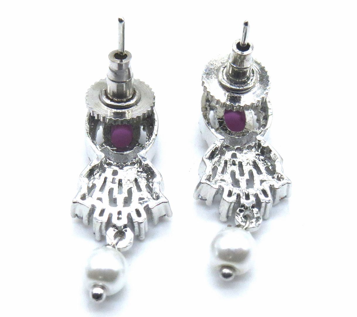 Jewelshingar Jewellery American Diamond PlatedSilver Colour Stud Earrings For Women ( 55096GJT )