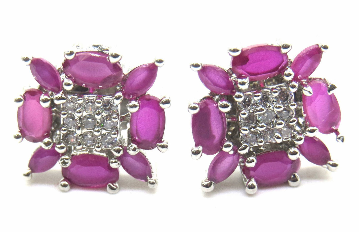 Jewelshingar Jewellery American Diamond PlatedSilver Colour Stud Earrings For Women ( 55113GJT )