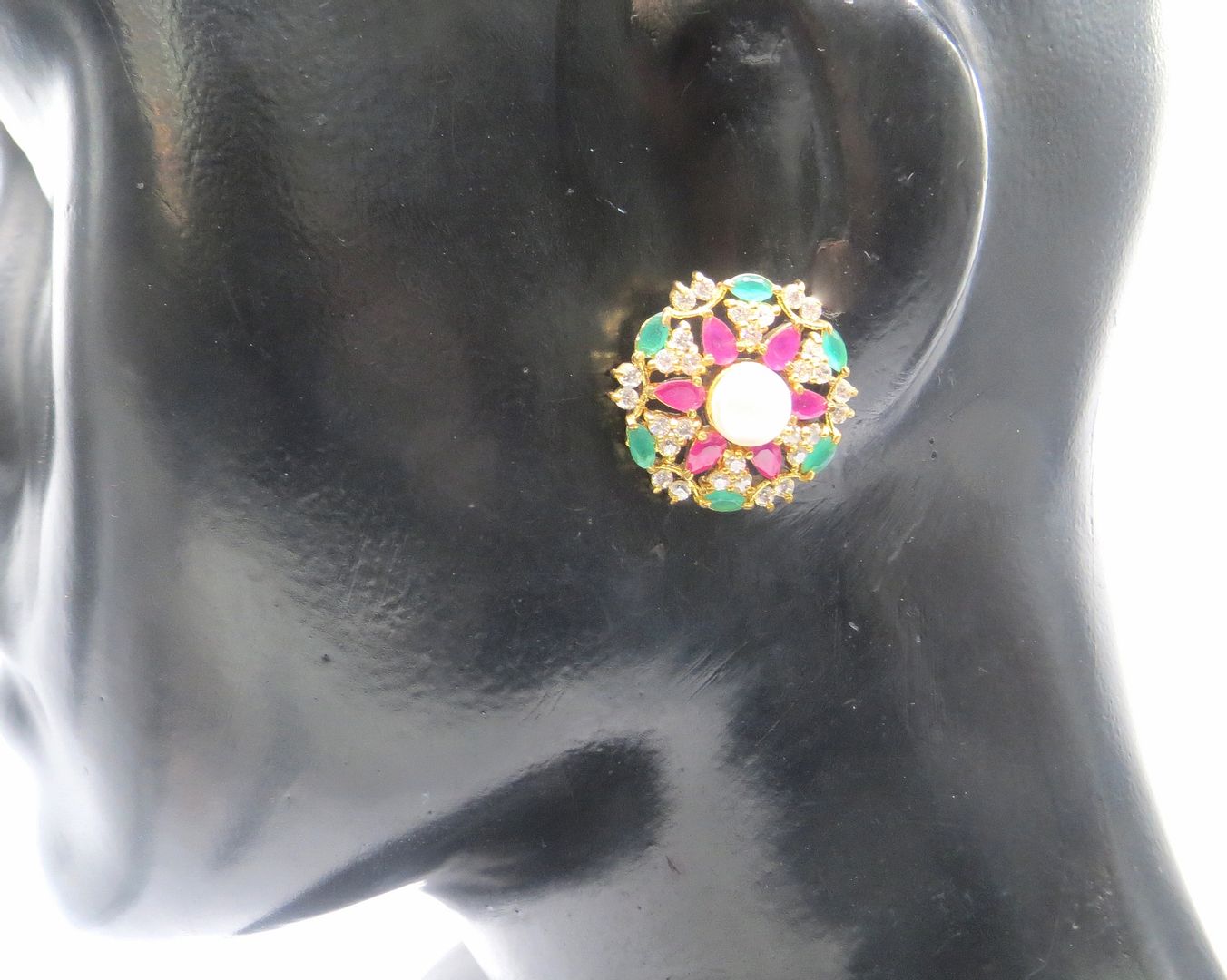 Jewelshingar Jewellery American Diamond PlatedGold Colour Stud Earrings For Women ( 55340GJT )