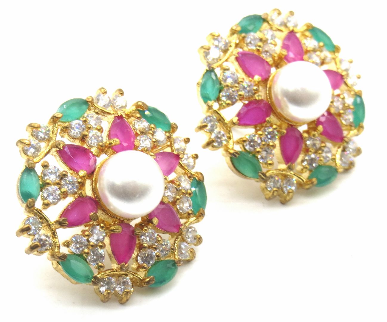 Jewelshingar Jewellery American Diamond PlatedGold Colour Stud Earrings For Women ( 55340GJT )