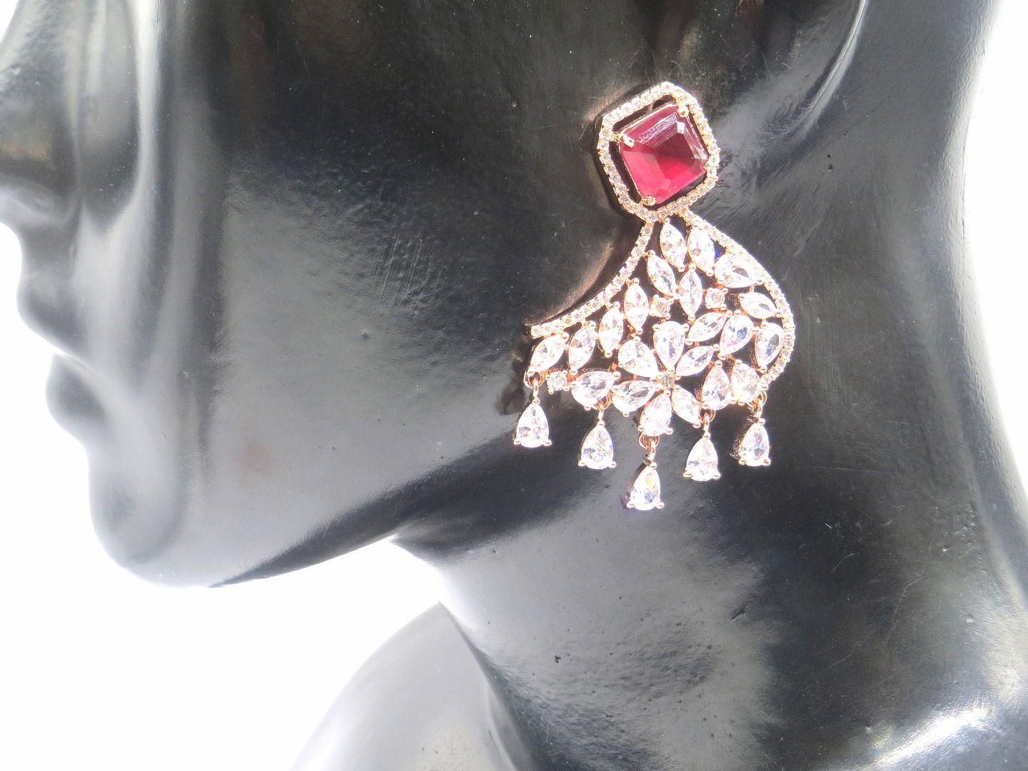 Jewelshingar Jewellery American Diamond PlatedRosegold Colour Stud Earrings For Women ( 55369EAD )