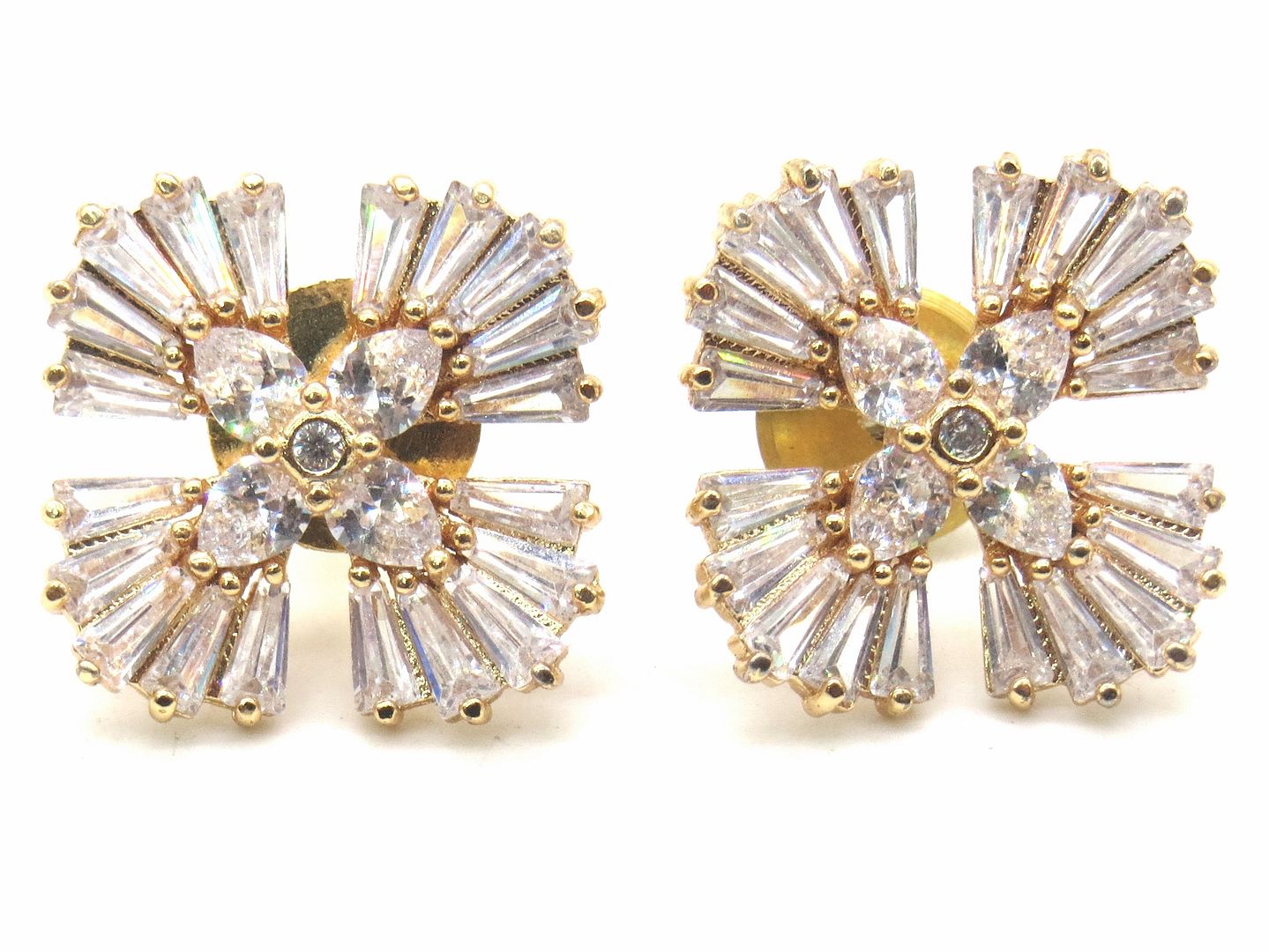 Jewelshingar Jewellery American Diamond PlatedGold Colour Stud Earrings For Women ( 55401GJT )