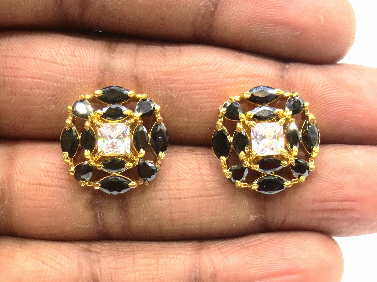 Jewelshingar Jewellery American Diamond PlatedGold Colour Stud Earrings For Women ( 55507GJT )