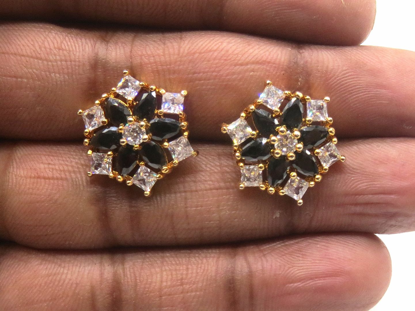 Jewelshingar Jewellery American Diamond PlatedGold Colour Stud Earrings For Women ( 55532GJT )