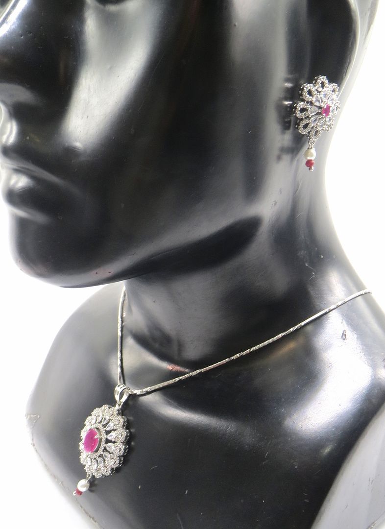 Jewelshingar Jewellery Ruby Colour Pendant Set For Women ( 55637PSD )