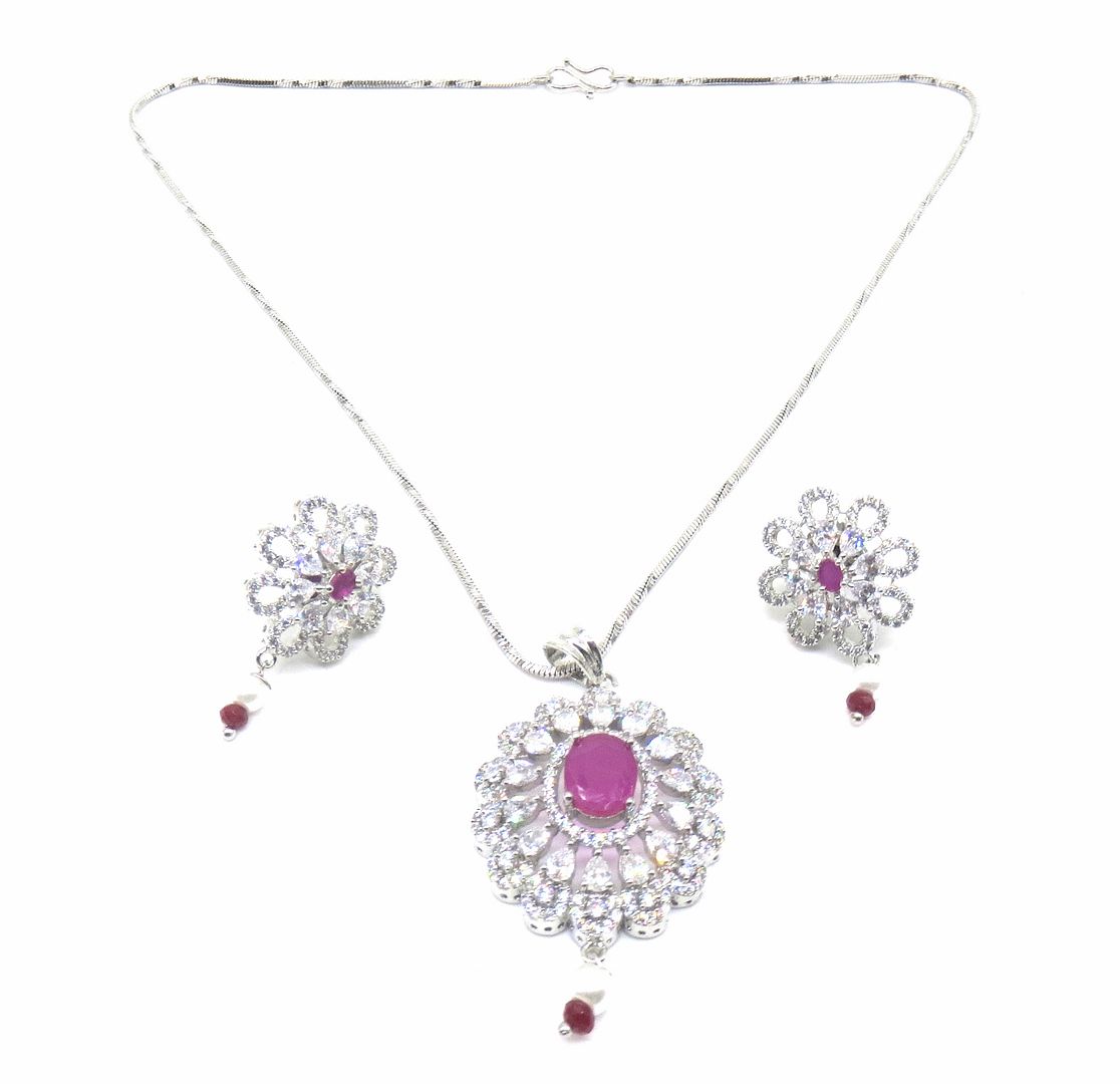 Jewelshingar Jewellery Ruby Colour Pendant Set For Women ( 55637PSD )