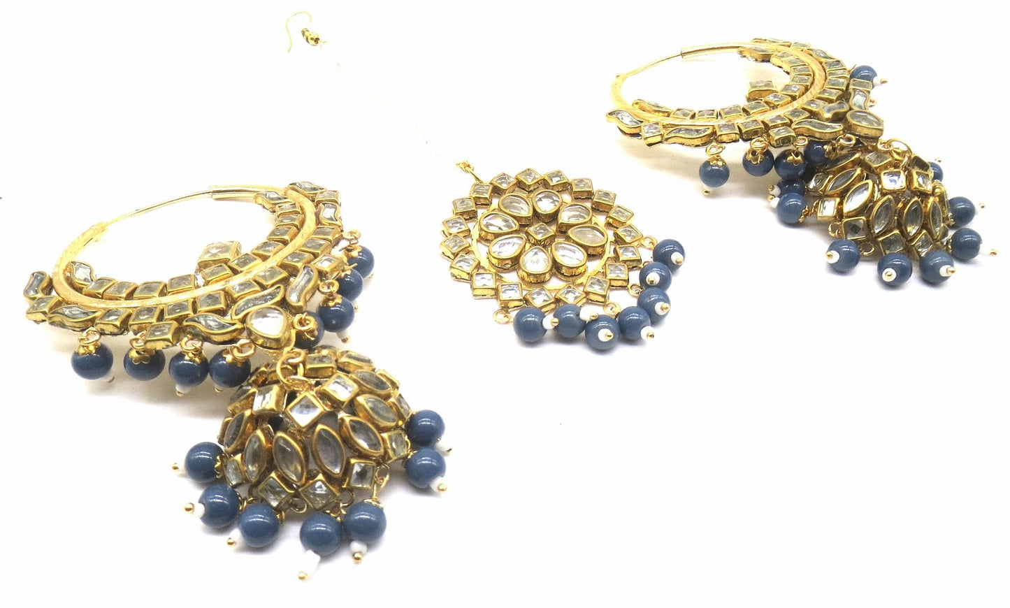 Jewelshingar Jewellery Grey Colour Maangtikka Earring For Women ( 55801MES )