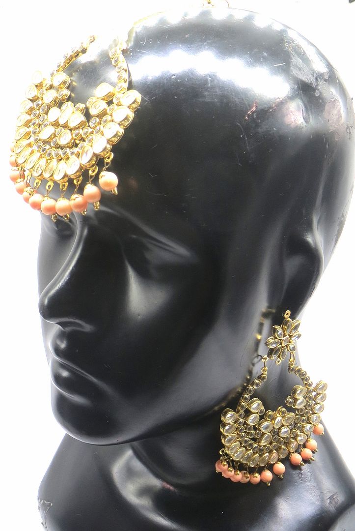 Jewelshingar Jewellery Peach Colour Maangtikka Earring For Women ( 55809MES )