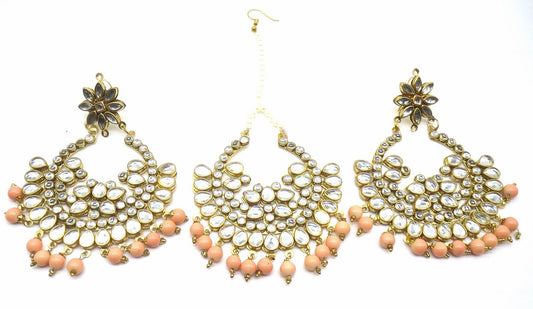 Jewelshingar Jewellery Peach Colour Maangtikka Earring For Women ( 55809MES )