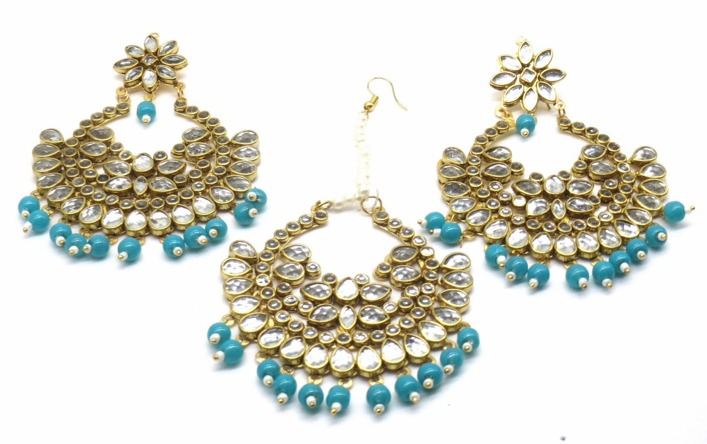 Jewelshingar Jewellery Firozi Colour Maangtikka Earring For Women ( 55837MES )
