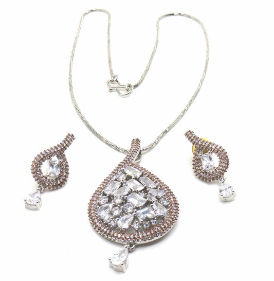 Jewelshingar Jewellery Silver Colour Pendant Set For Women ( 56025PSD )