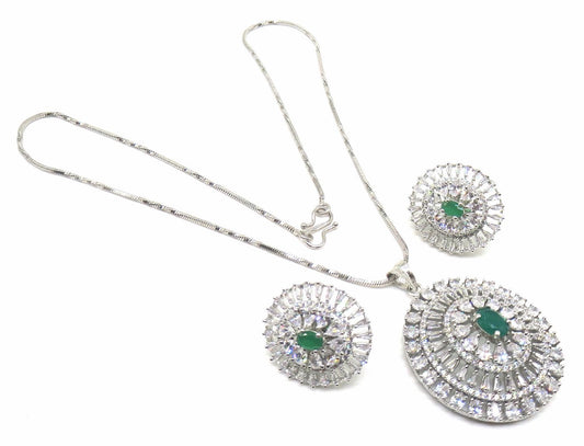 Jewelshingar Jewellery Green Colour Pendant Set For Women ( 56056PSD )