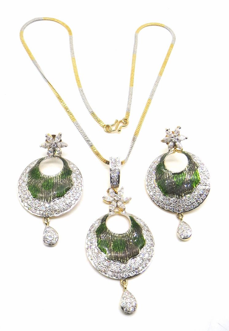 Jewelshingar Jewellery Green Colour Pendant Set For Women ( 56070PSD )