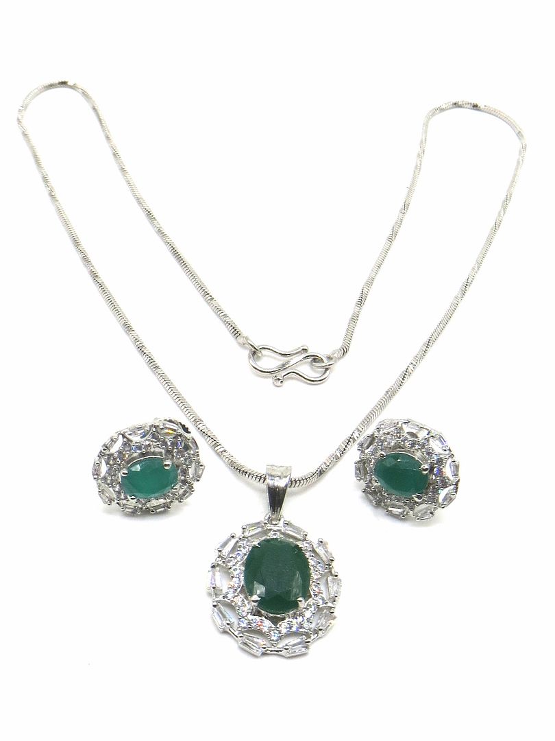 Jewelshingar Jewellery Green Colour Pendant Set For Women ( 56078PSD )