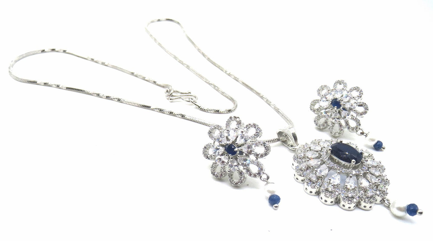 Jewelshingar Jewellery Blue Colour Pendant Set For Women ( 56165PSD )