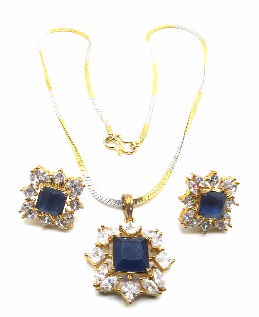 Jewelshingar Jewellery Blue Colour Pendant Set For Women ( 56174PSD )