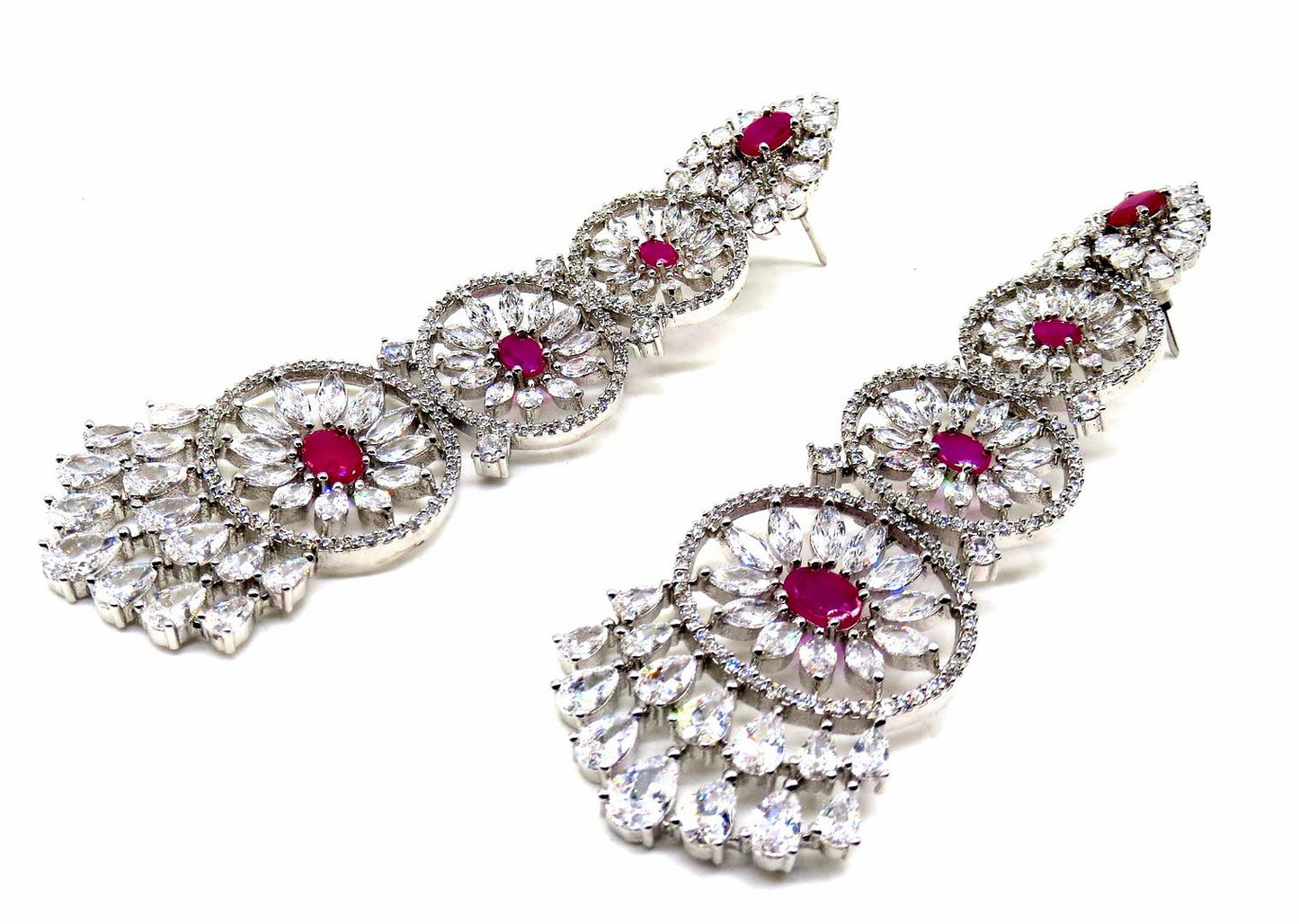 Jewelshingar Jewellery Silver Plated Red Colour Earrings For Women ( 56200EAD )