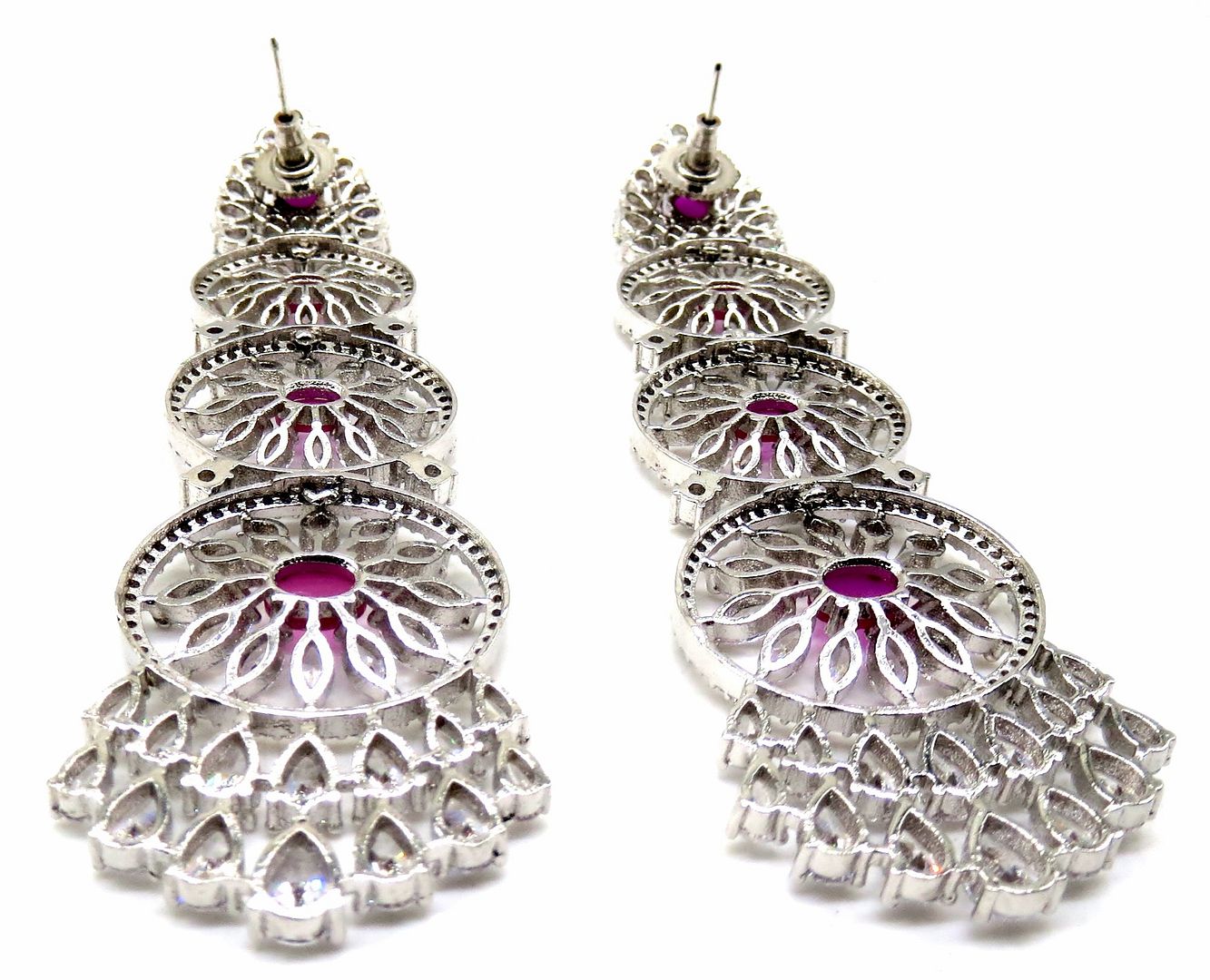 Jewelshingar Jewellery Silver Plated Red Colour Earrings For Women ( 56200EAD )