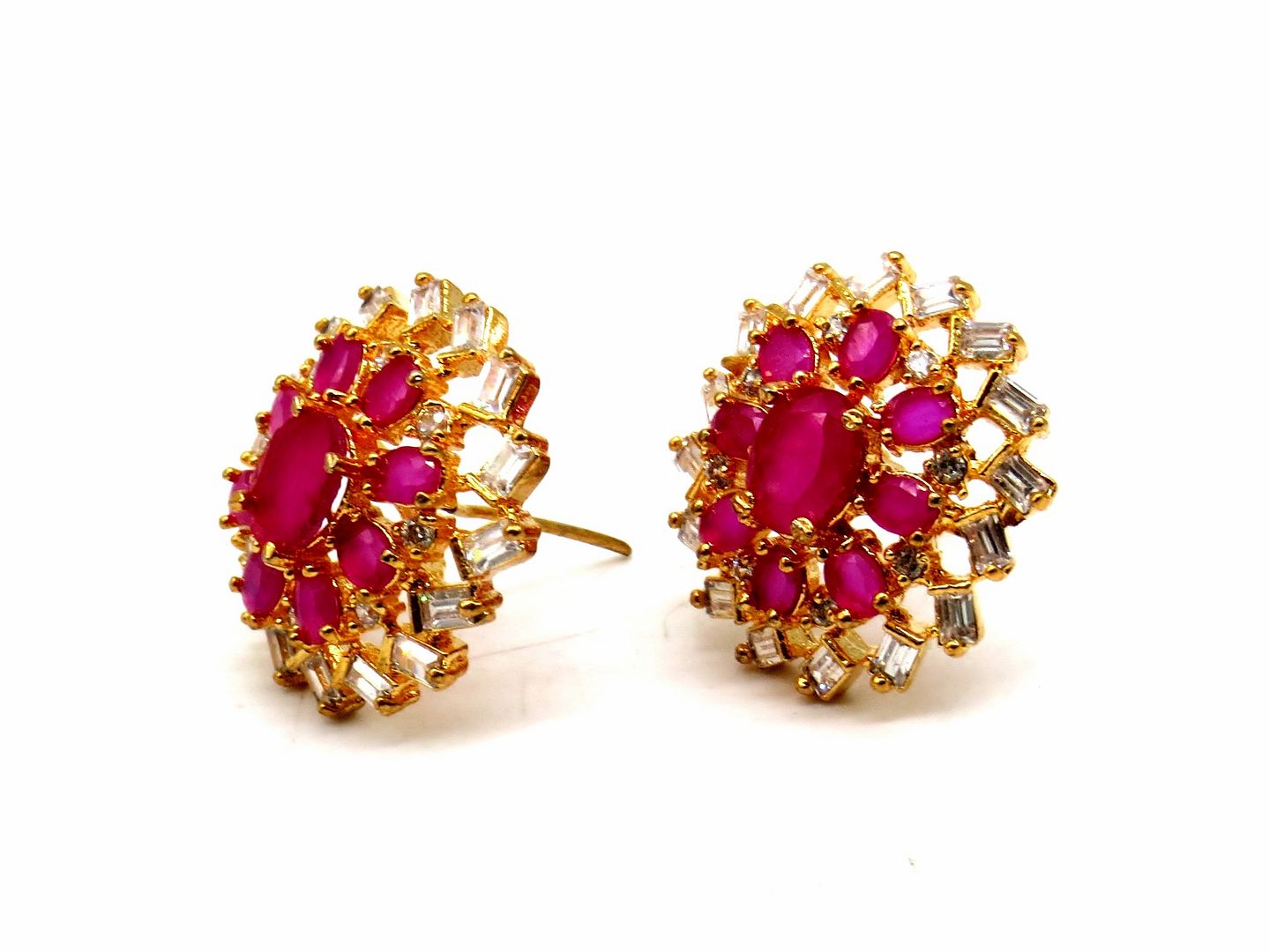 Jewelshingar Jewellery Gold Silver Plated Red Colour Earrings For Women ( 56298GJT )