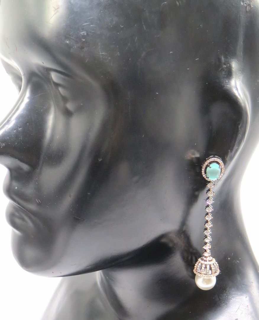 Jewelshingar Jewellery Victorian Plated Green Colour Earrings For Women ( 56407EAD )