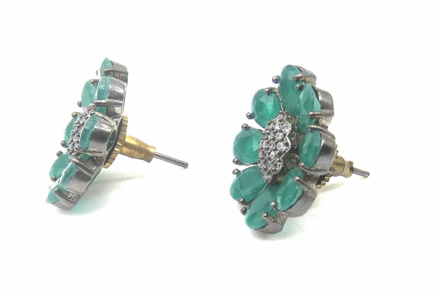 Jewelshingar Jewellery Gold Silver Plated Green Colour Earrings For Women ( 56423GJT )